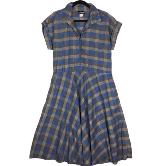 Vintage Dresses & Skirts - 🔥 VINTAGE Gingham 1970s does 1950s Blue Gray